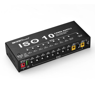 Portable Guitar Effect Pedal Board Power Supply ISO10 Outputs 9V/12V/18V Cables