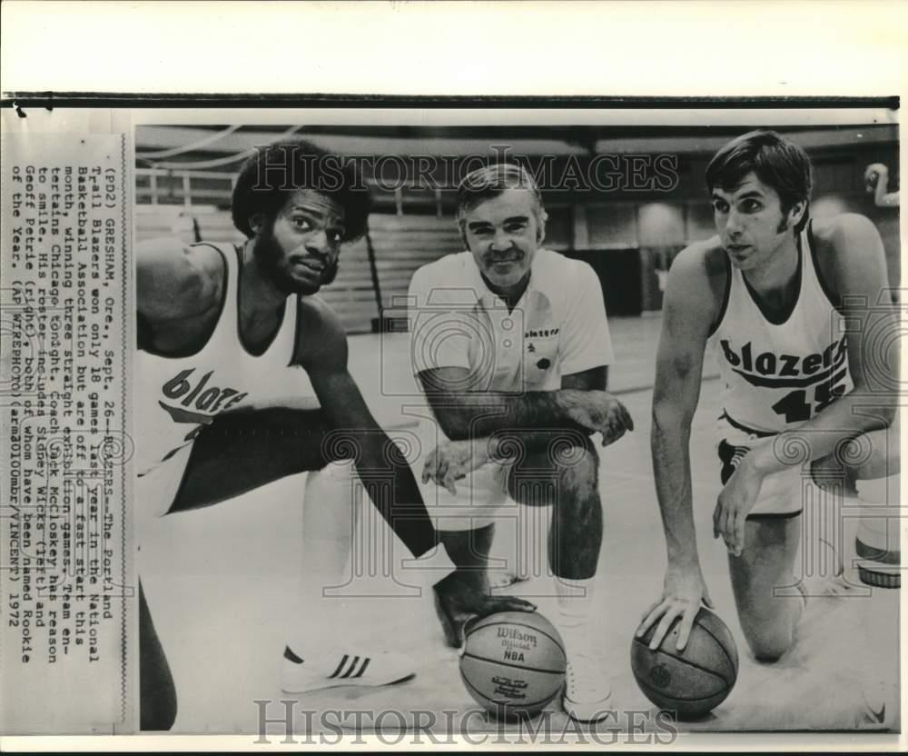 1972 Press Photo Portland Basketball Team's Wicks, Coach McCloskey