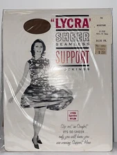 Vintage Lycra Sheer Seamless Support Stocking Support Hose Beige Tone D Fit