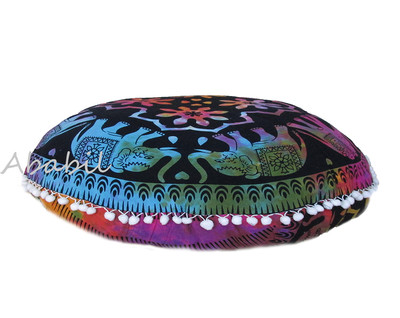 Indian Elephant Mandala Floor Pillow Round Hippie Meditation Cushion Cover Star