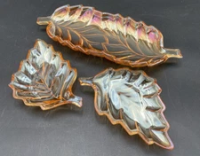 Vintage Marigold Carnival Glass 3-Piece Oak Leaf Nibble Set, Fall, Autumn