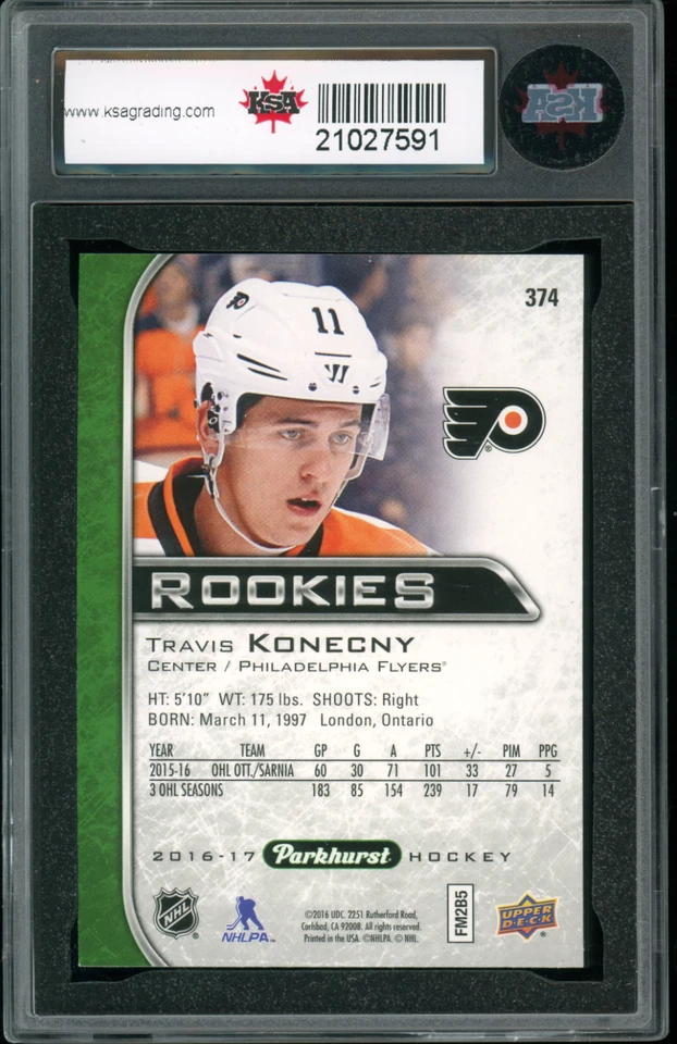 Travis Konecny RC 2016-17 Parkhurst #374 Rookie Philadelphia Flyers KSA 10 GEM - Image 2 of 2