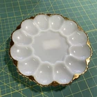 Vintage Anchor Hocking Fire King 10" Milk Glass Deviled Egg Oyster Plate 1950s
