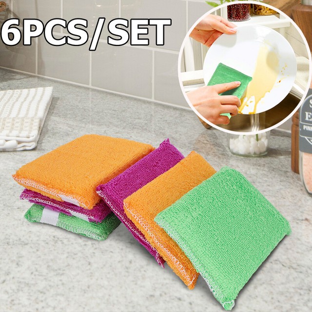 6Pcs Kitchen Microfiber Clean Soft Non Abrasive Sponges Scrubber Micro Fiber USA eBay