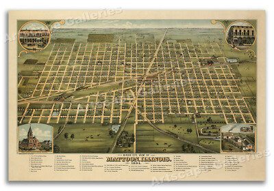 Mattoon Illinois 1884 Historic Panoramic Town Map - 24x36