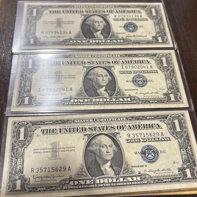 Lot of 3 1957 $1 One Dollar Blue Seal Silver Certificate Note Bills ...