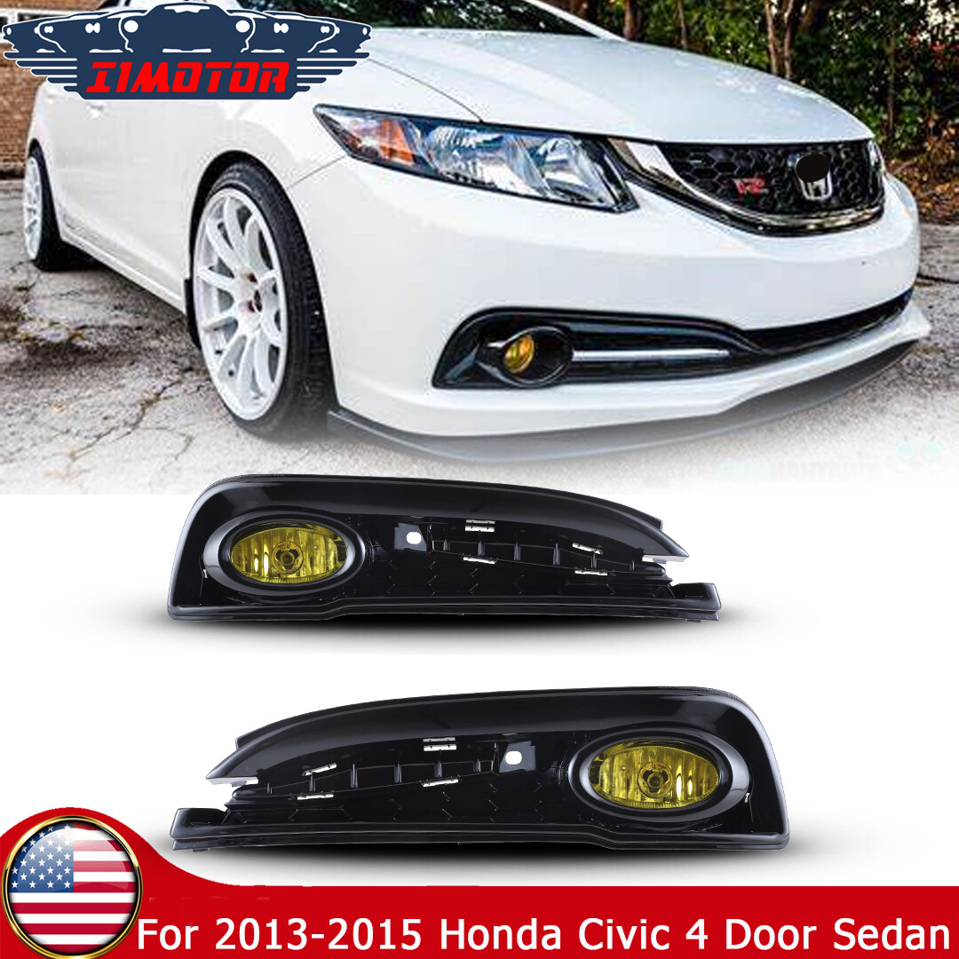 Yellow Lens Fog Lights With Chrome Housing – Fits 2013-2015 Honda Civic Sedan 4-Door (H11, DOT/SAE)