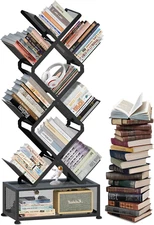 Folding Bookshelf,9 Tier Tree Bookshelf with Storage Cabinet,Stylish Design Meta