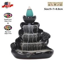 Ceramic Backflow Incense Corn Burner Lotus Waterfall & Incense Cones Gift Free