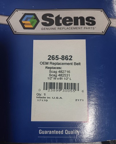 Cinturón de repuesto OEM Stens 265-862 (Scag 482716) (Scag 482531) - Imagen 2 de 2