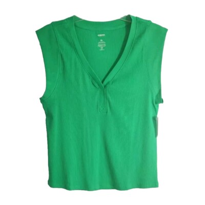 Sonoma Green V-Neck Tank Top Ribbed Womens XL Cotton blend Sleeveless NWT