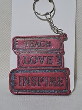 Handmade Teacher Resin Keyring, Teach, Love, Inspire, Red With Glitter Back