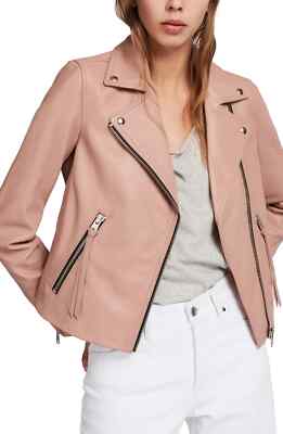 NEW AllSaints Dalby Leather Biker Jacket in Cloud Pink - Size US 4