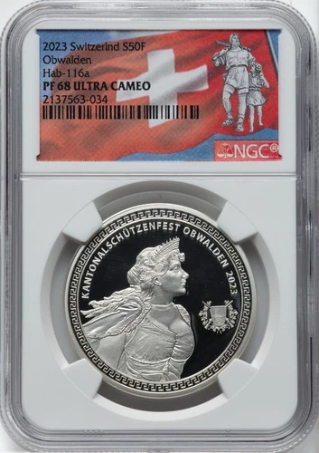 Switzerland 2023 50 Francs Obwalden Shooting Festival NGC PF 68 Ultra Cameo