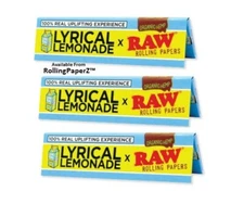 New! THREE Packs of LYRICAL LEMONADE X RAW KING SIZE ROLLING PAPERS ORGANIC HEMP