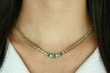15Ct Round Lab Created Emerald Diamond Tennis Necklace 14K Yellow Gold Plated