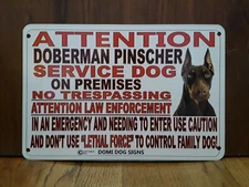 Metal Warning Attention Doberman Service Dog FENCE ,Beware Of Dog 8"x12" 