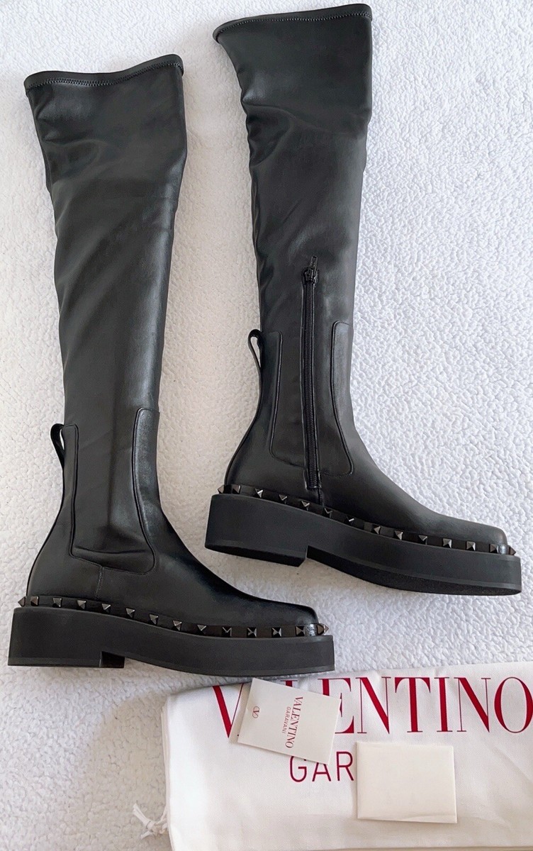 $1950 Valentino Garavani Rockstud M-Way Over The Knee Boots