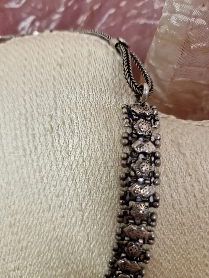 Collana Indiana Metallo Argentato chiusura Argento 925 Cm. 41 vintage (Bac) ° - Immagine 4 di 4