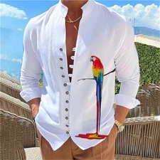 Men's Floral Shirt Casual Slim Shirts Long Sleeve Button Down Tops Blouse