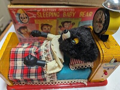 SLEEPING BABY BEAR 1950's JAPAN by LINEMAR Co. VG / with SLEEPING BABY BEAR 1950's JAPAN by LINEMAR Co. VG / with