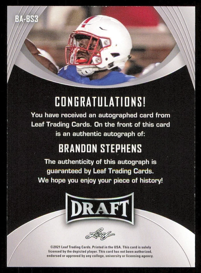 2021 Leaf Draft AUTO #BABS3 Brandon Stephens - Image 2 of 2