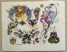Tattoo Studio Shop Flash Single by Joe Capobianco Angel Flowers 11" X 14" Print