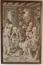 ANTIQUE NEEDLEPOINT TAPESTRY PORTRAIT PAINTER FRAMED FRENCH   40.25  x 26.5  