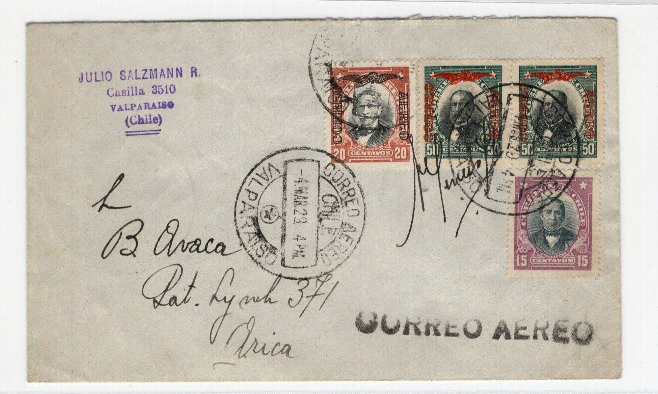 1929 CHILE FIRST FLIGHT COVER RARE MENESES SIGNED VALPARAISO-ARICA AIRMAIl