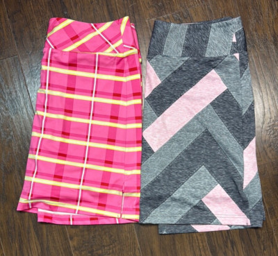 Golftini Set of 2 PullOn Skirt Colorful Skort Patterned Women's Large Plaid Pink