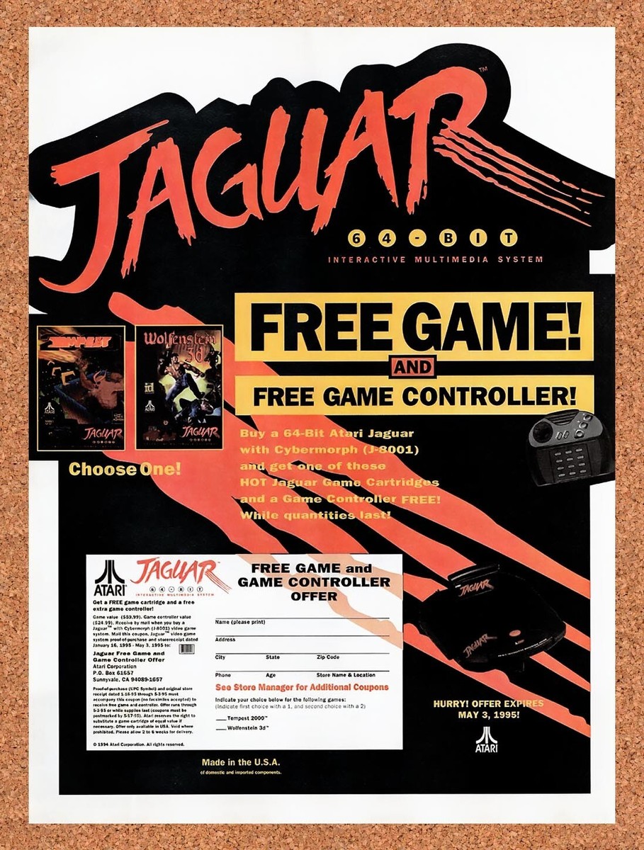 1994 Atari Jaguar Free Game & Controller Offer Original Ad / Retro