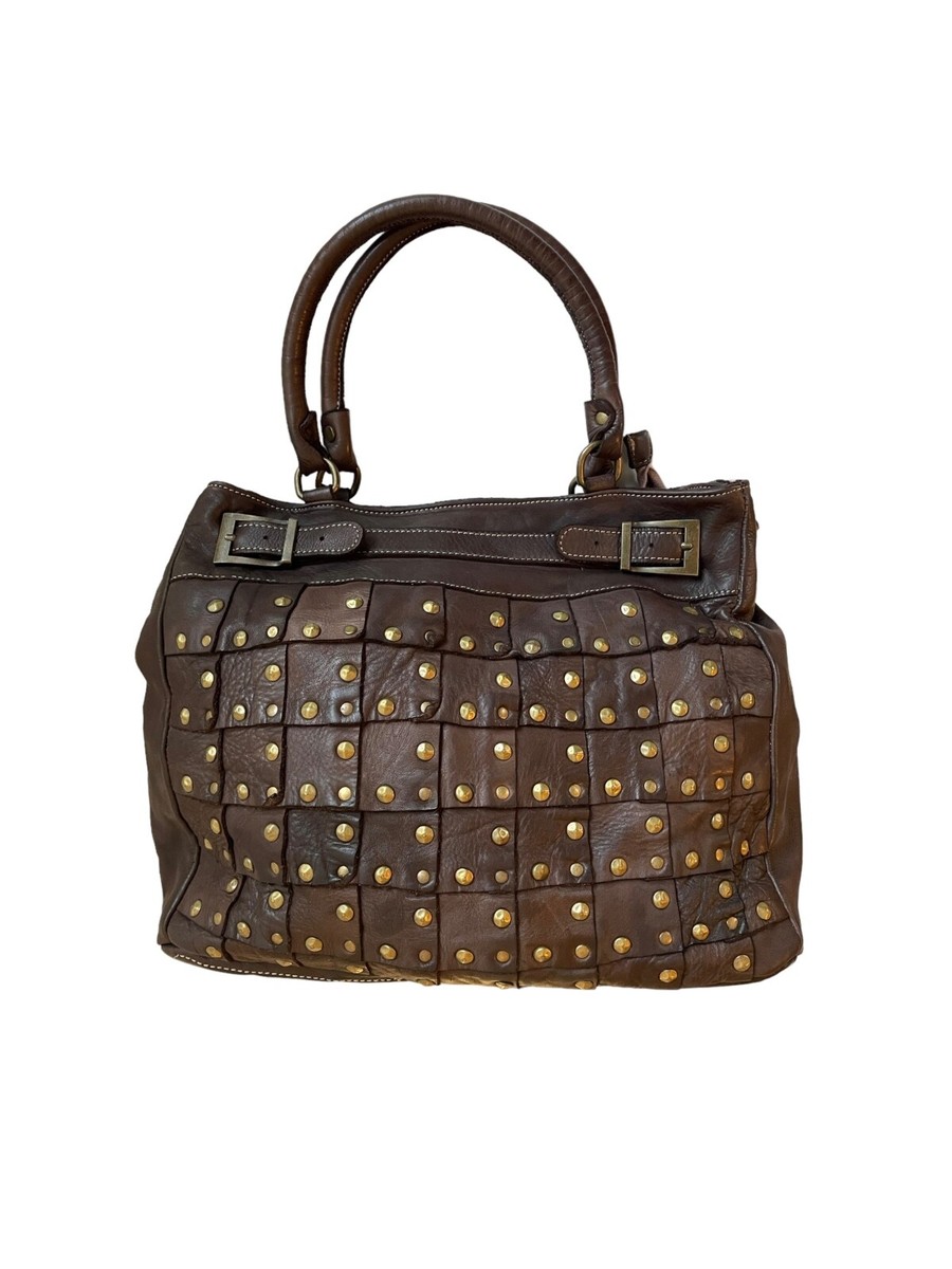 BORSA DONNA VERA PELLE STILE INVECCHIATA CON BORCHIE