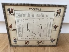 Vintage Cocktail Menu with Ingredient’s Picture In Frame 28 X32 Cm
