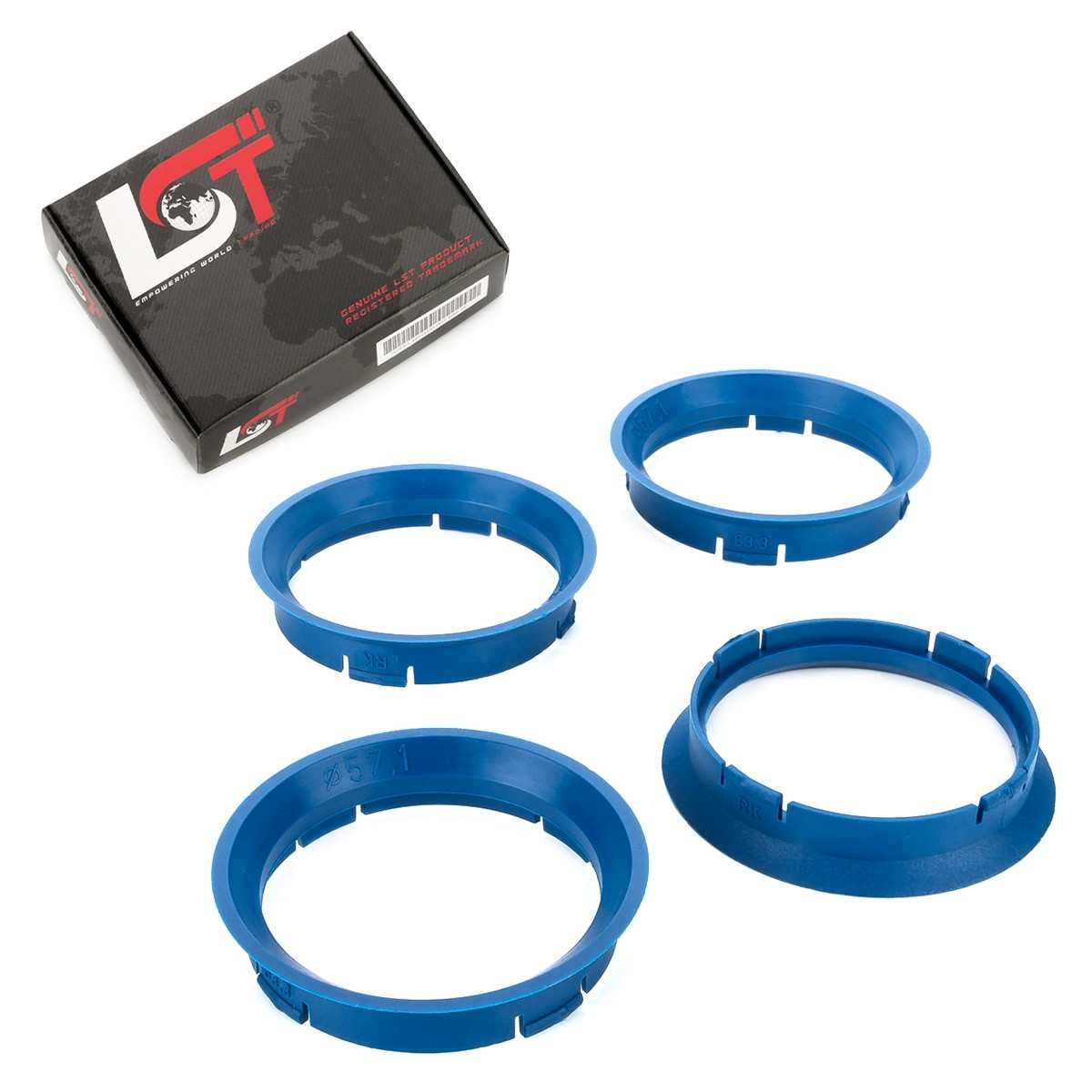 4x Distance Rings Centering Blue Alloy Wheels Ø 57,1 MM - Ø 63,3 for Chrysler
