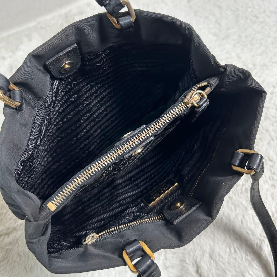 Excellent Condition PRADA Triangle Logo Plate Nylon Leather Shoulder Tote Bag Bl thumbnail 13