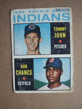 1964 Topps baseball Indians Rookie Stars Tommy John Rookie card #146 Worn. rookie card picture