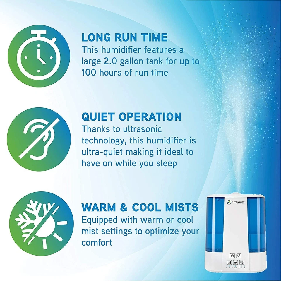 PureGuardian H5225WCA Ultrasonic Warm & Cool Mist Humidifier, 100 White/Blue  - Image 3 of 4