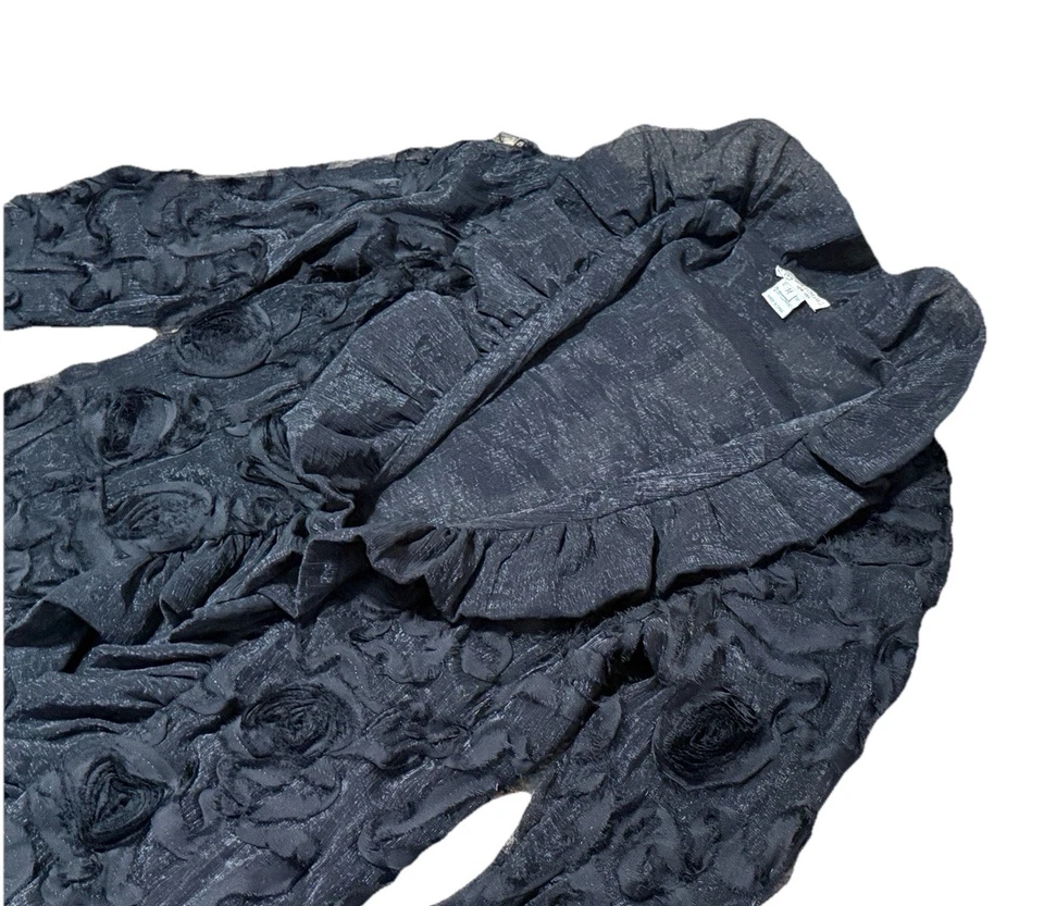 Grace Chuang Stunning Applique Jacket Sz Medium Black Rosette Lightweight Ruffle - Image 2 of 4