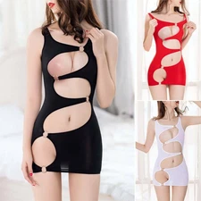 Women's Stretch Bodycon Cocktail Mini Dress Hollow Out Sheer Lingerie Party Club