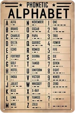 Metal Phonetic Alphabet Sign - Airplane Aviation Decor Art, Vintage Tin Signs fo