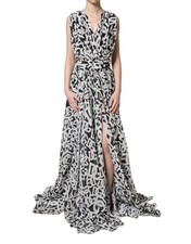 Dolce & Gabbana Black White Logo Sleeveless Floor Length Maxi Women's Dress