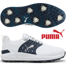 PUMA IGNITE ELEVATE 2 TOUR WATERPROOF LEATHER GOLF SHOES - WHITE/NAVY @ 40% OFF