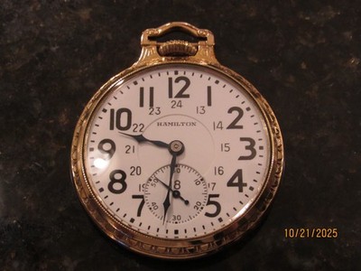 HAMILTON RAILROAD 992B GOLD FILLED 16S 21 JEWEL POCKET WATCH 24 HR