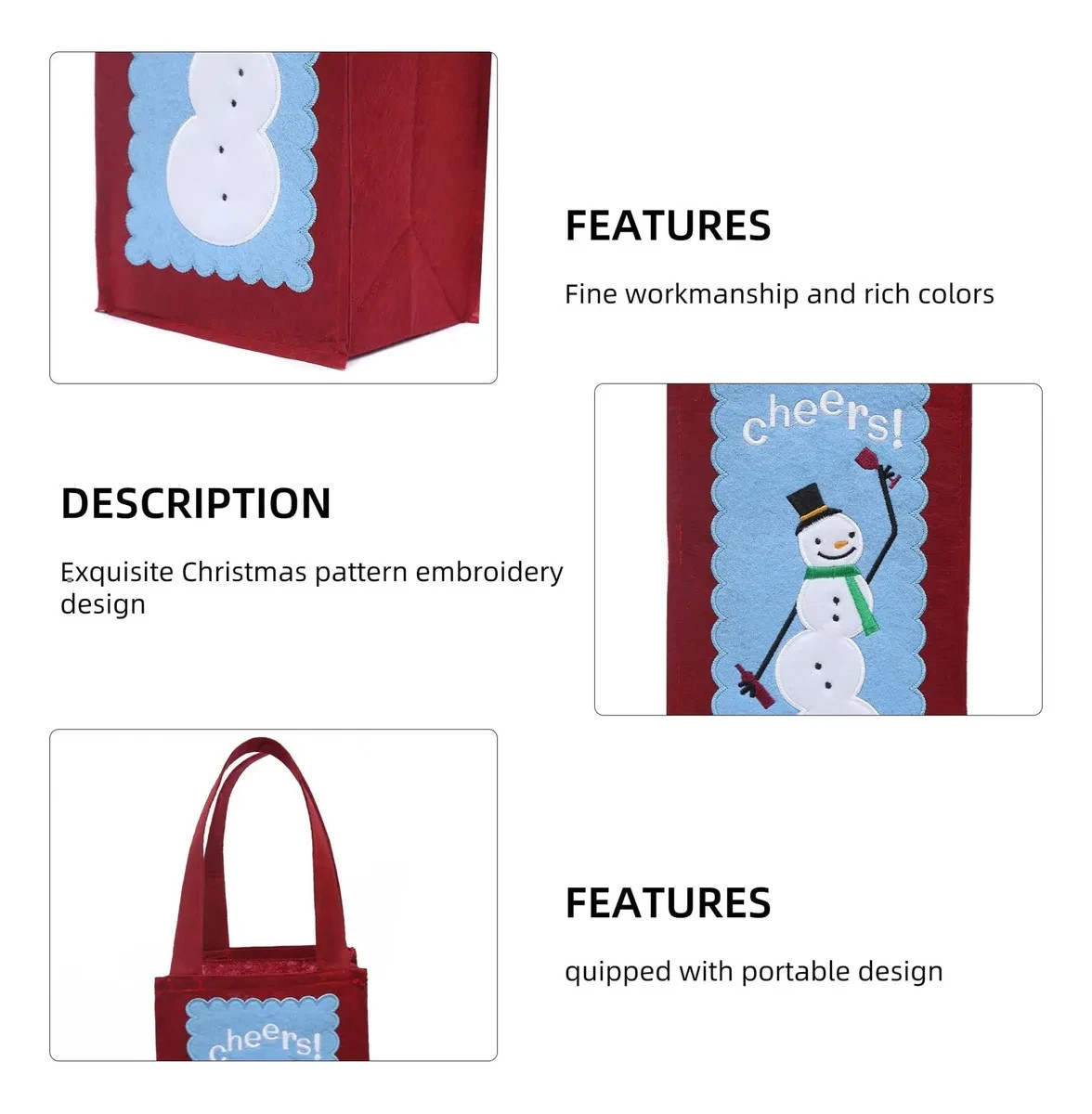 13 Inch Snowman Christmas Wine Gift Bag, Wine Bottle, New
