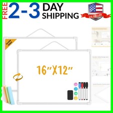 Small Dry Erase Board for Wall, 16" x 12" Double-sided Hanging Whiteboard, Dr...