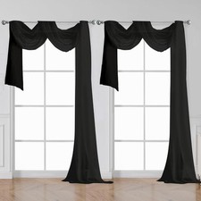 OWENIE Black Sheer Curtains 144 inch Extra 42"W x 144"L Pack of 2 ,