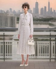 SELF-PORTRAIT Retails 550 Satin Midi Dress US6 UK10 IT40 S Polka Dot Pattern