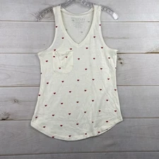 FIFTH SUN Tank Top Womens M Red Hearts Print Pocket V Neck Knit Boho Novelty Fun
