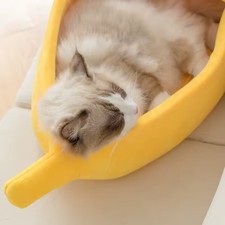Funny Banana Cat Bed House Cozy Pet Cave Kennel Soft Cushion Mat Dog Basket