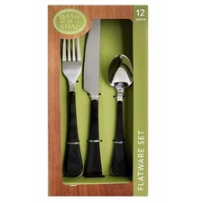 Dash Of That Flatware Set 12 Pieces Nora Forks Knives Spoons Black Handles New